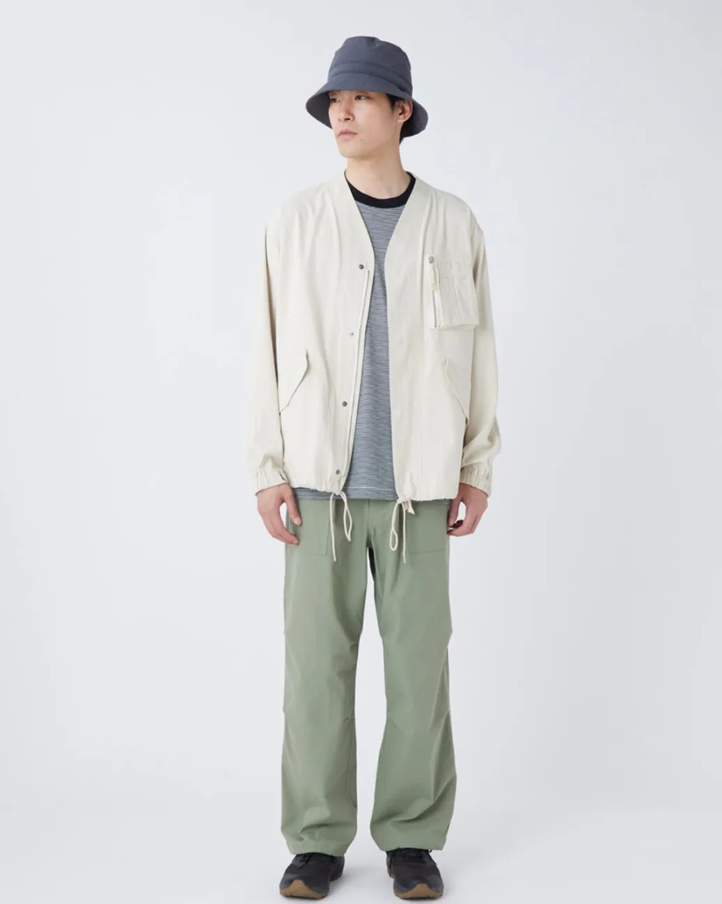 TAKIBI Herringbone Collarless Jacket
