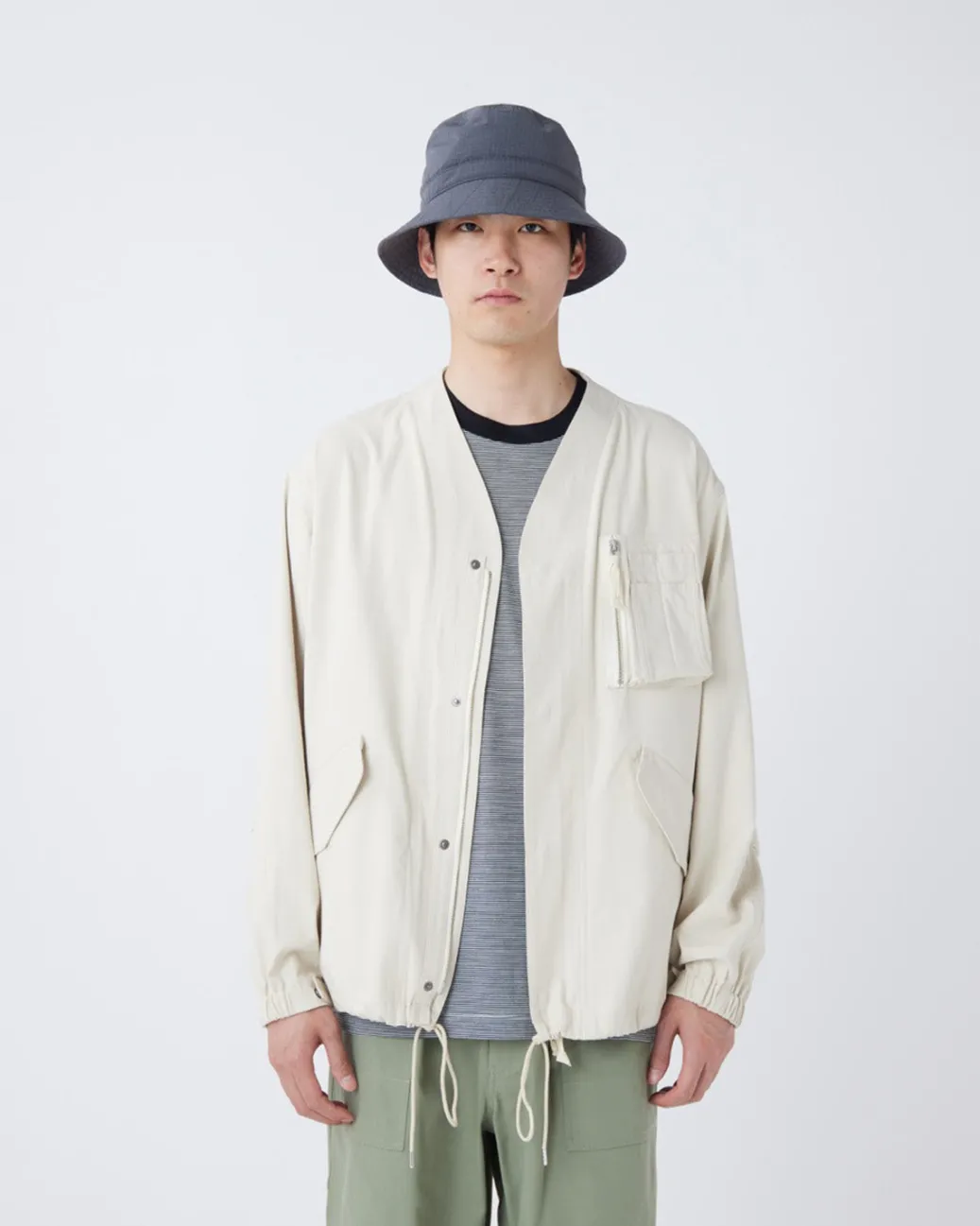 TAKIBI Herringbone Collarless Jacket